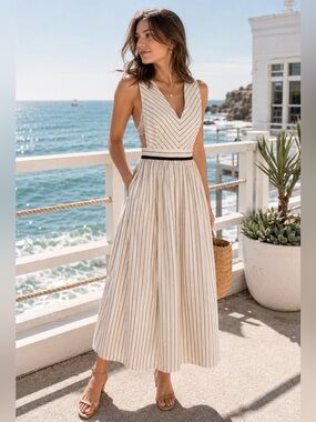 Vintage 90s Componix Nautical Striped Maxi Dress – Coastal Resort Dress